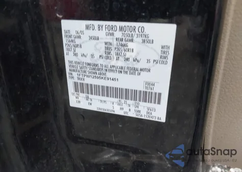 2005 Ford F-150 Lariat/Xlt from USA, damaged, VIN 1FTPW12595KE91451